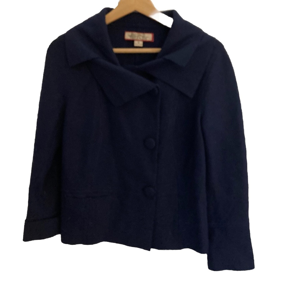 Beyond Threads Alpaca Wool Peacoat Blazer Jacket Womens Small Navy Blue Cardigan